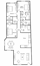 A black and white image of a floor plan for a house.