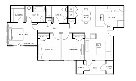 A black and white image of a house floor plan.
