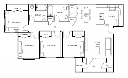 A black and white image of a house floor plan.