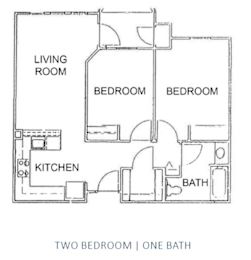 a floor plan of a house with two bedrooms and a bathroom