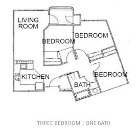 a floor plan of a house with three bedrooms and a bathroom