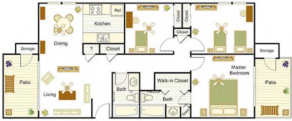 a floor plan of a house with bedrooms and a living room