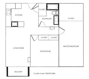 a floor plan of an apartment with two bedrooms and a living room