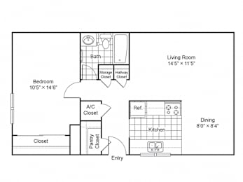 a floor plan of a house with a bedroom and a living room
