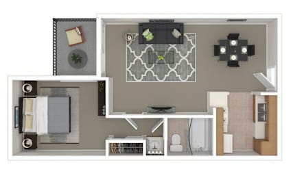 One Bedroom Floorplan - North Building at Oak Park Apartments, Monrovia, 91016