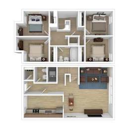 A floor plan of a house with multiple rooms.