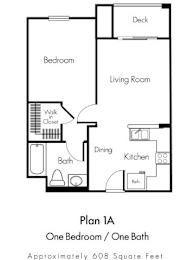 A black and white image of a floor plan for a one bedroom apartment.