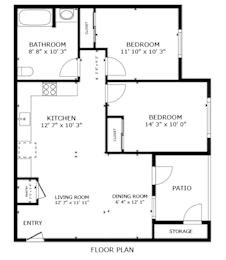 A black and white floor plan of a house with labeled rooms and dimensions.