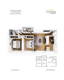 Floor Plan  A floor plan for a property at Baywood Park shows a 2 bedroom apartment.