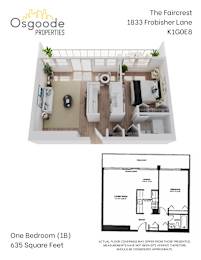 Floor Plan  A floor plan for a one bedroom apartment at The Faircrest.
