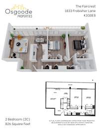 Floor Plan  A floor plan for a 2 bedroom apartment at The Faircrest.