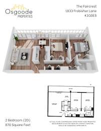 Floor Plan  A floor plan for a 2 bedroom apartment at The Faircrest.