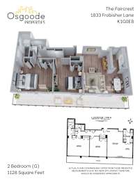 Floor Plan  A floor plan for a 2 bedroom apartment at The Faircrest, measuring 1128 square feet.