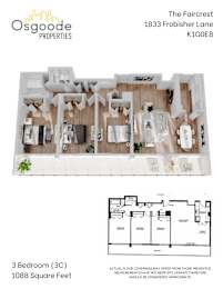 Floor Plan  A floor plan for a 3 bedroom apartment at The Faircrest.