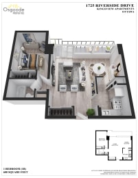 Floor Plan  1 Bedroom B