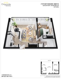 Floor Plan  1 Bedroom C