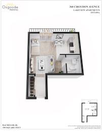 Floor Plan  A floor plan of a 350 square foot studio apartment.
