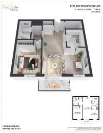Floor Plan  1 Bedroom B