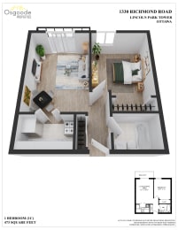 Floor Plan  1 Bedroom C