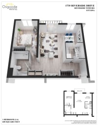 Floor Plan  1 Bedroom A