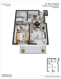 Floor Plan  1 Bedroom B