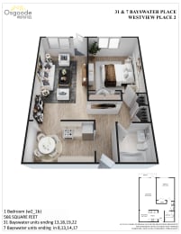 Floor Plan  1 Bedroom B