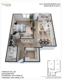 Floor Plan  1 Bedroom D