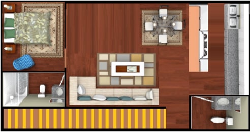  Floor Plan 1 Bed 2 Bath Townhouse