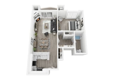 bedroom floor plan an open concept living and dining area with a fireplace and a balcony