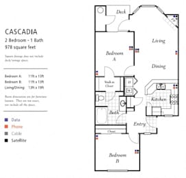 2 bed 1 bath Floorplan at Wilsonville Summit Apartments, Wilsonville