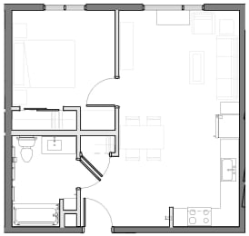 a black and white floor plan of 1 bedroom 1 bathroom apartment home