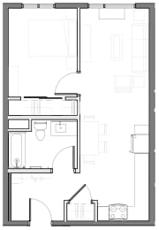 a black and white floor plan of 1 bedroom 1 bathroom apartment home