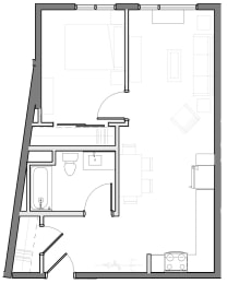 a black and white floor plan of 1 bedroom 1 bathroom apartment home