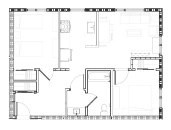 a black and white floor plan of 2 bedroom 1 bathroom apartment home