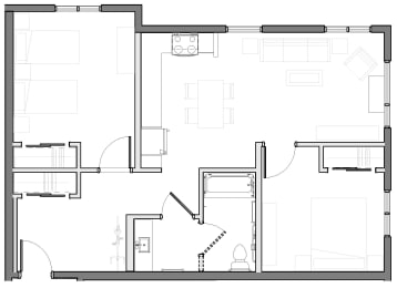 a black and white floor plan of 2 bedroom 1 bathroom apartment home