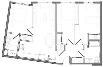 a black and white floor plan of a 3 bedroom 2 bathroom apartment home