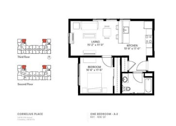  Floor Plan 1 Bed 1 Bath - A2