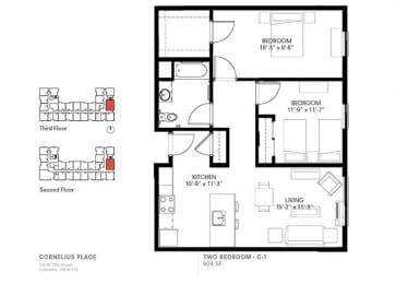  Floor Plan 2 Bed 1 Bath - C1