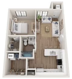 Floor Plan  a 1 bedroom floor plan with a bathroom and a living room