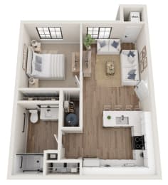 Floor Plan  a 2 bedroom floor plan with a bathroom and a living room