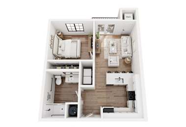 Floor Plan  a stylized floor plan with a bedroom and living room