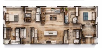 A top-down view of a floor plan of an apartment complex.