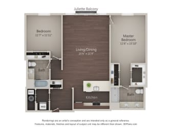 B2 floor plan of a two bedroom apartment at Kelmscott Park