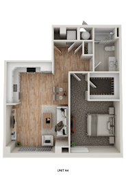 Floor Plan  A 3D rendered image of a small apartment layout.