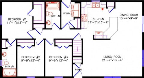  Floor Plan 3 Bedroom 2 Bath