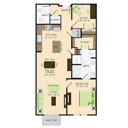  Floor Plan 2 bed 2 bath
