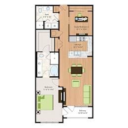  Floor Plan 1 bed 1 bath