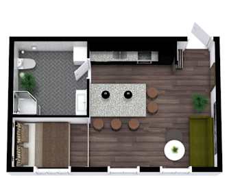 a floor plan of a room with a table and chairs