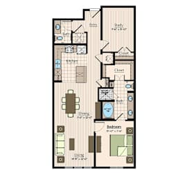  Floor Plan 1 bed 2 bath