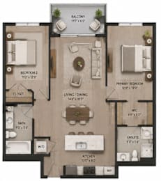 A diagram of a house layout with labeled rooms and dimensions.